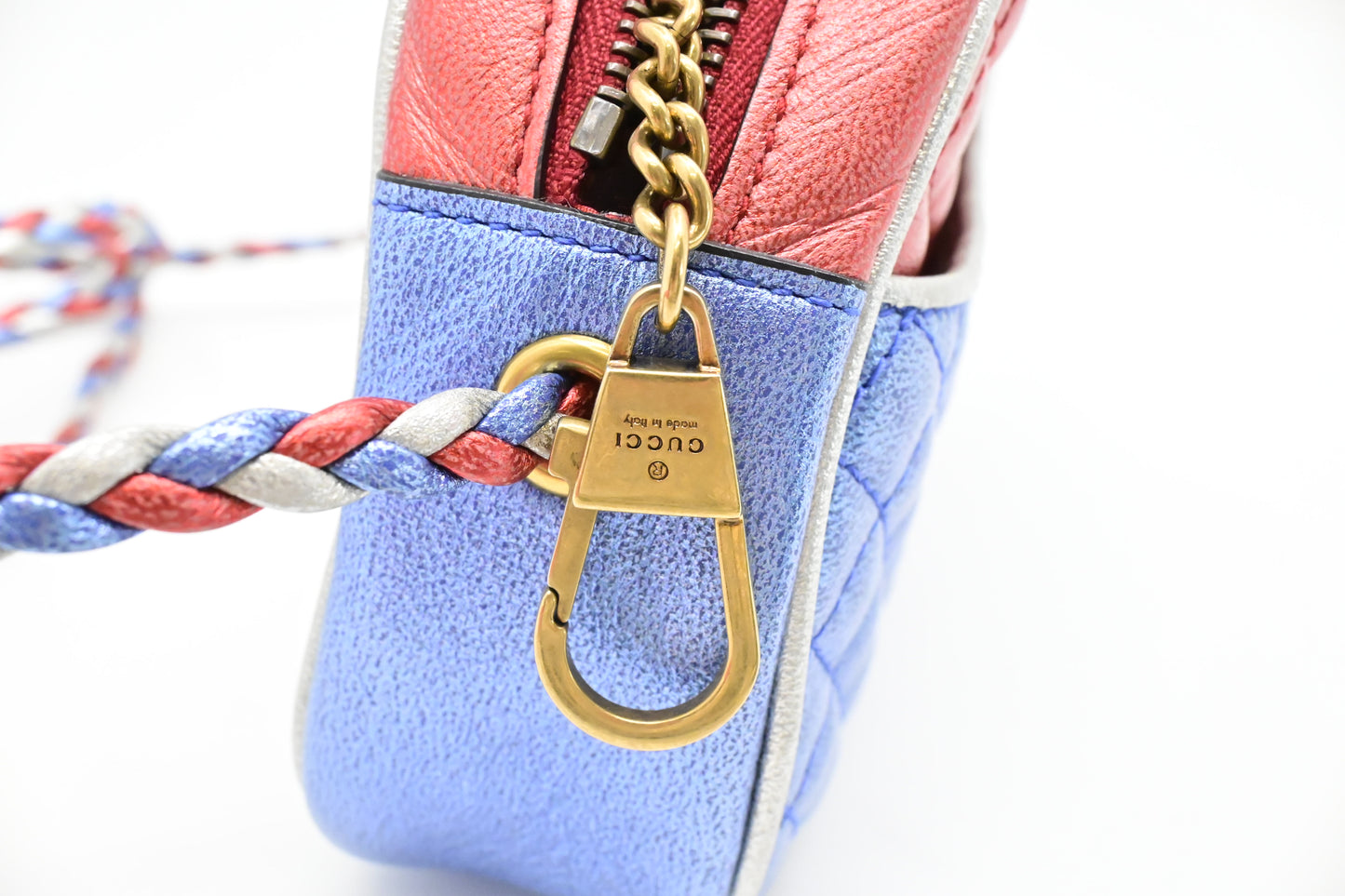 Gucci Trapuntata in Metallic Red, Blue and Silver Leather