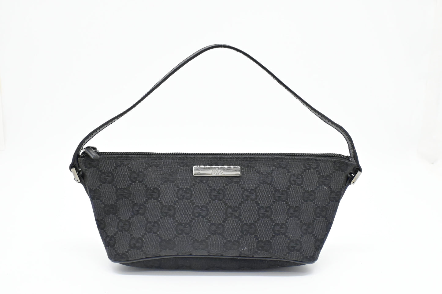 Gucci Boat Bag in Black GG Canvas