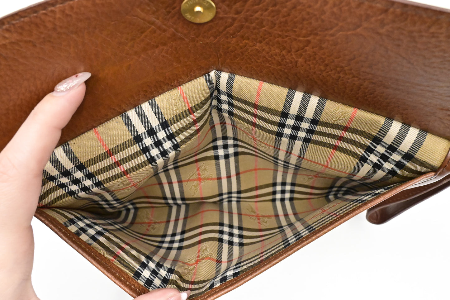 Burberry Wristlet Pouch in Brown Leather