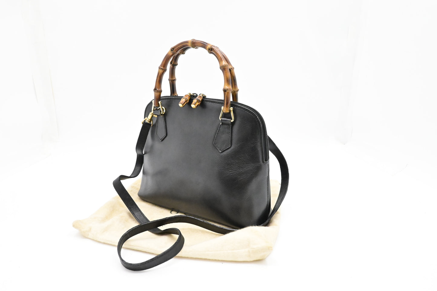 Gucci Bamboo 2-Way Handbag in Black Leather