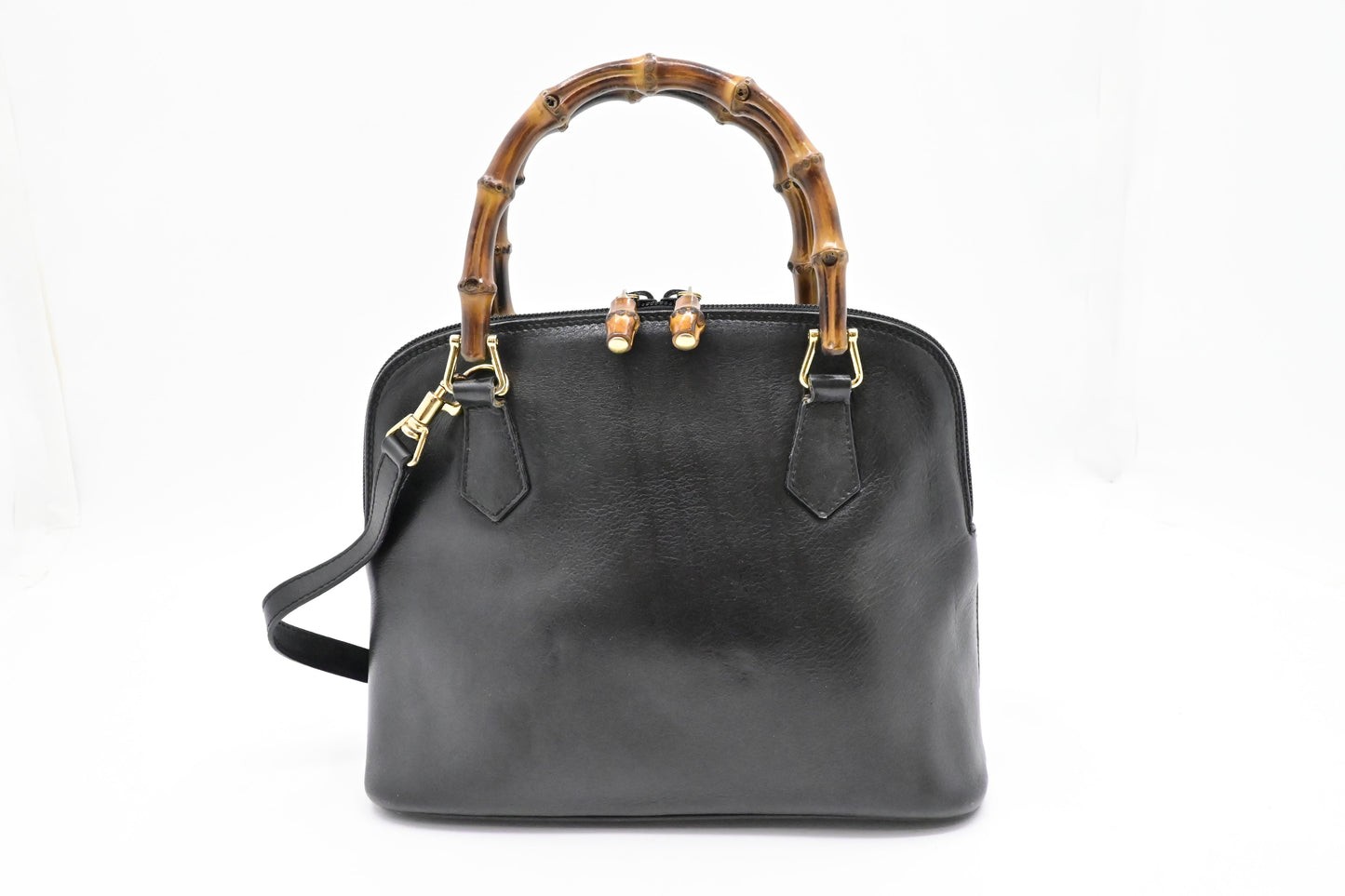 Gucci Bamboo 2-Way Handbag in Black Leather