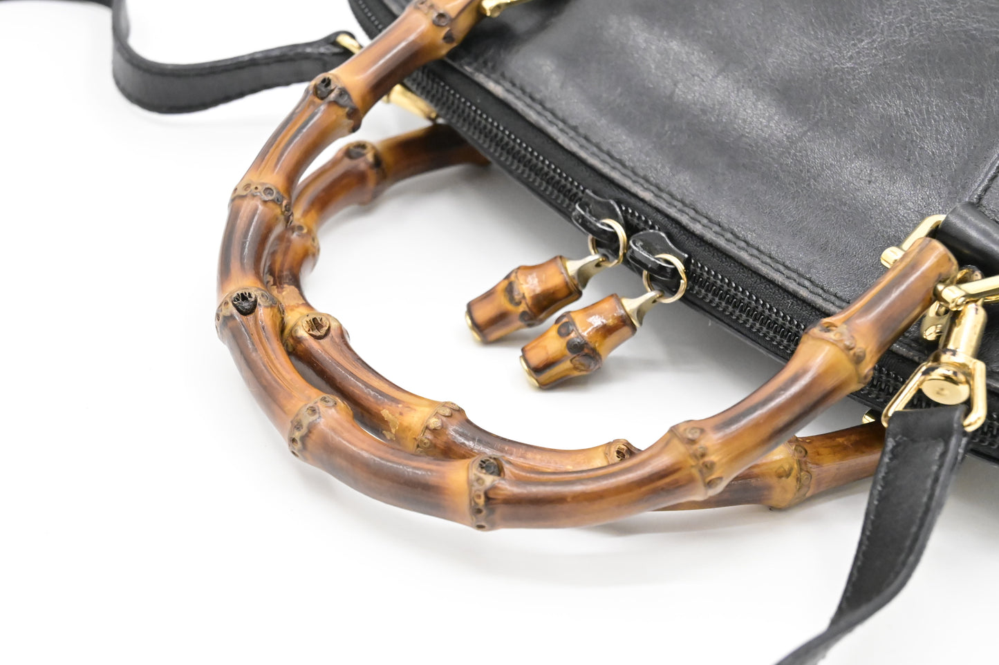 Gucci Bamboo 2-Way Handbag in Black Leather