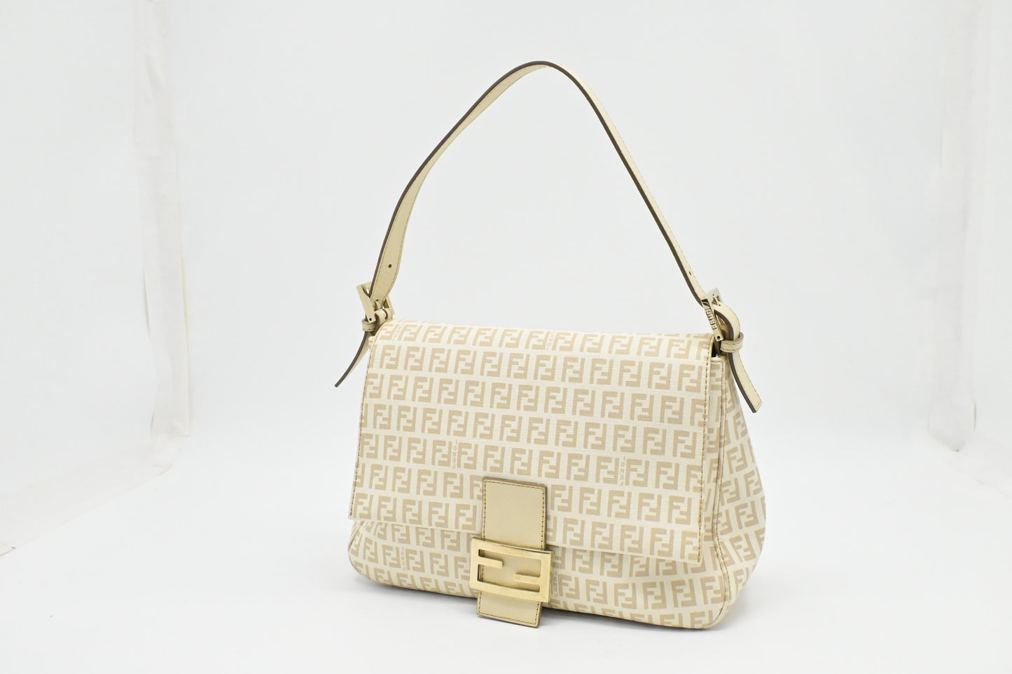 Fendi Mama Baguette in White Zucchino Coated Canvas