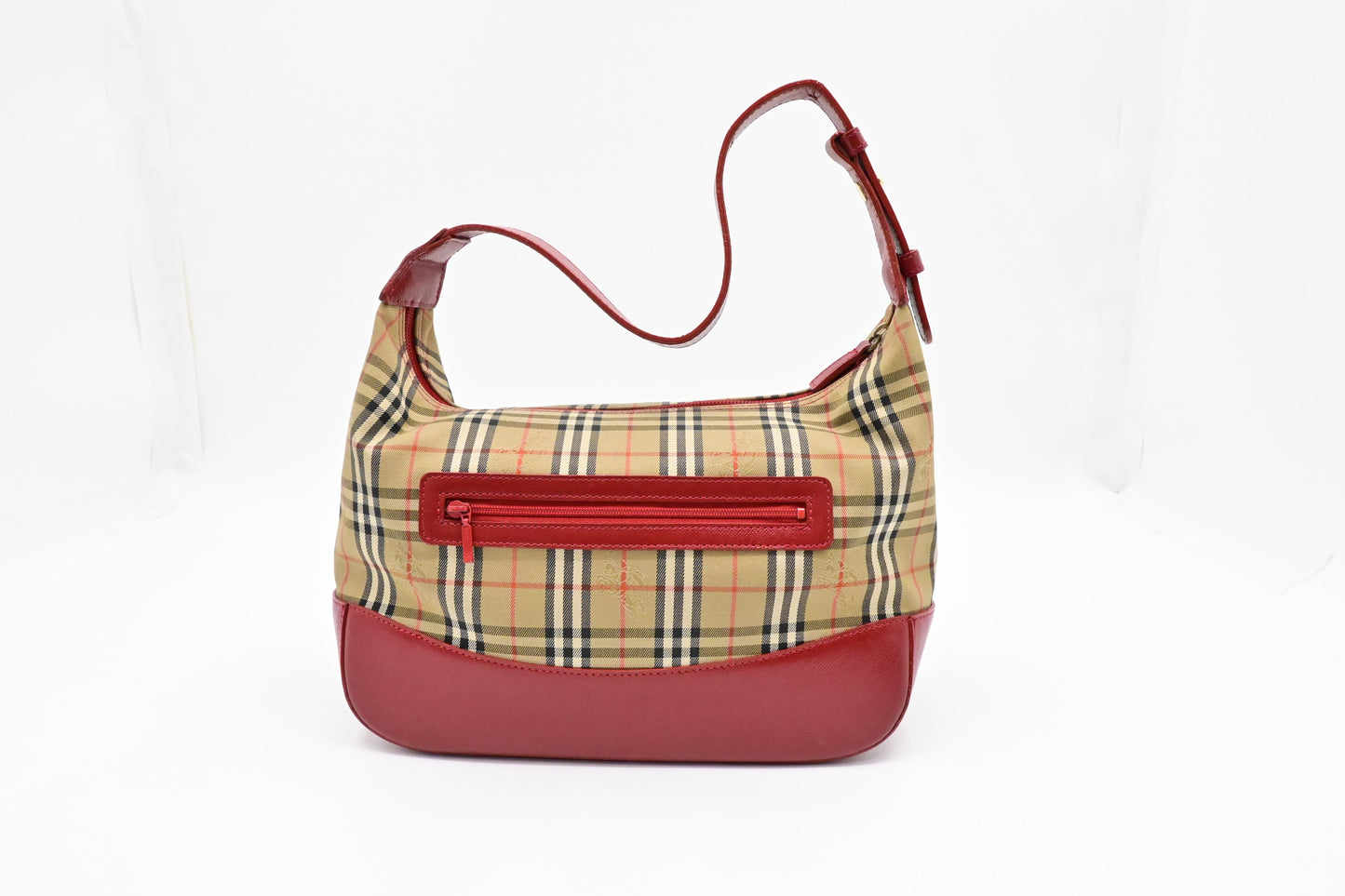 Burberry Shoulder Bag in Checked Canvas & Red Leather