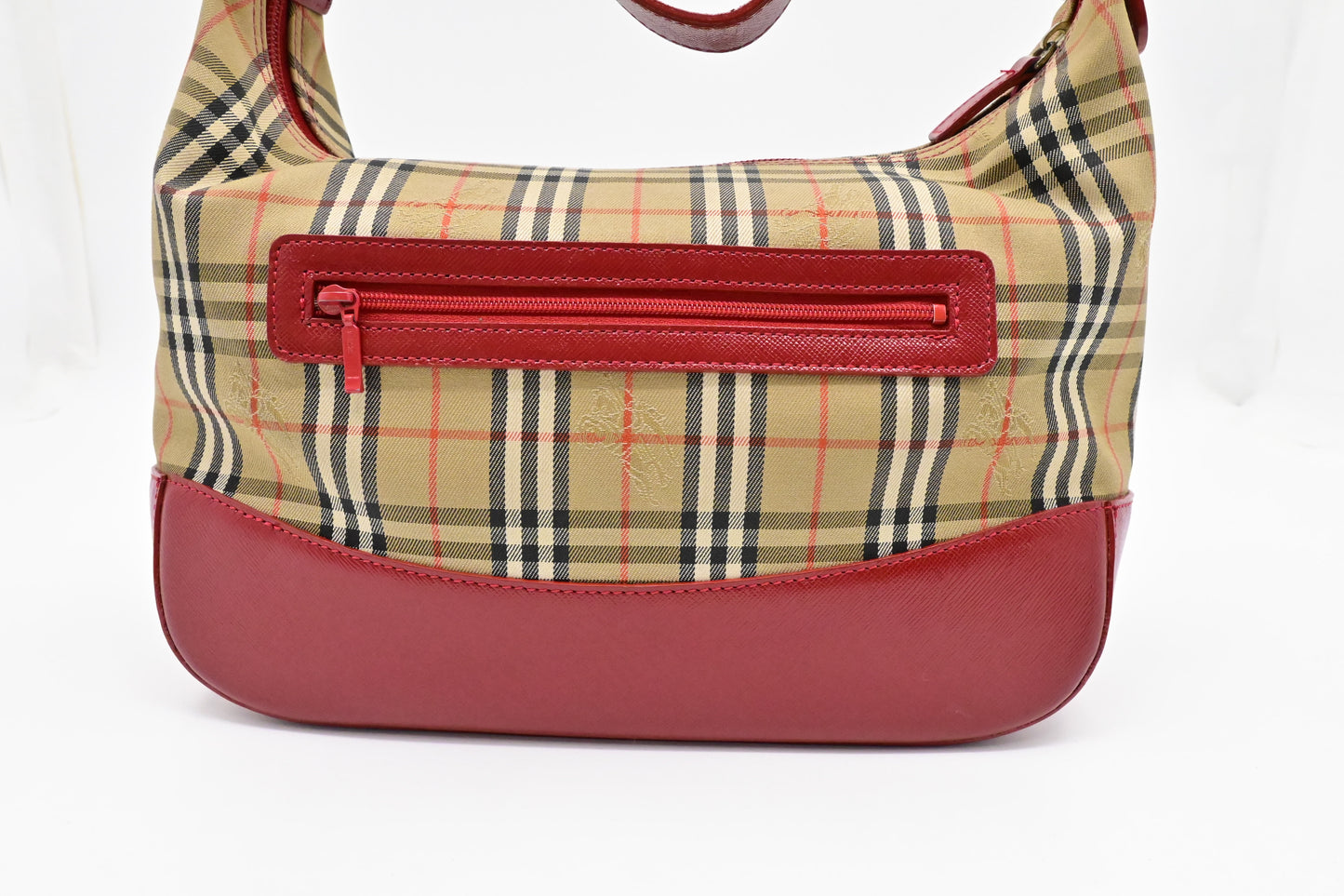 Burberry Shoulder Bag in Checked Canvas & Red Leather