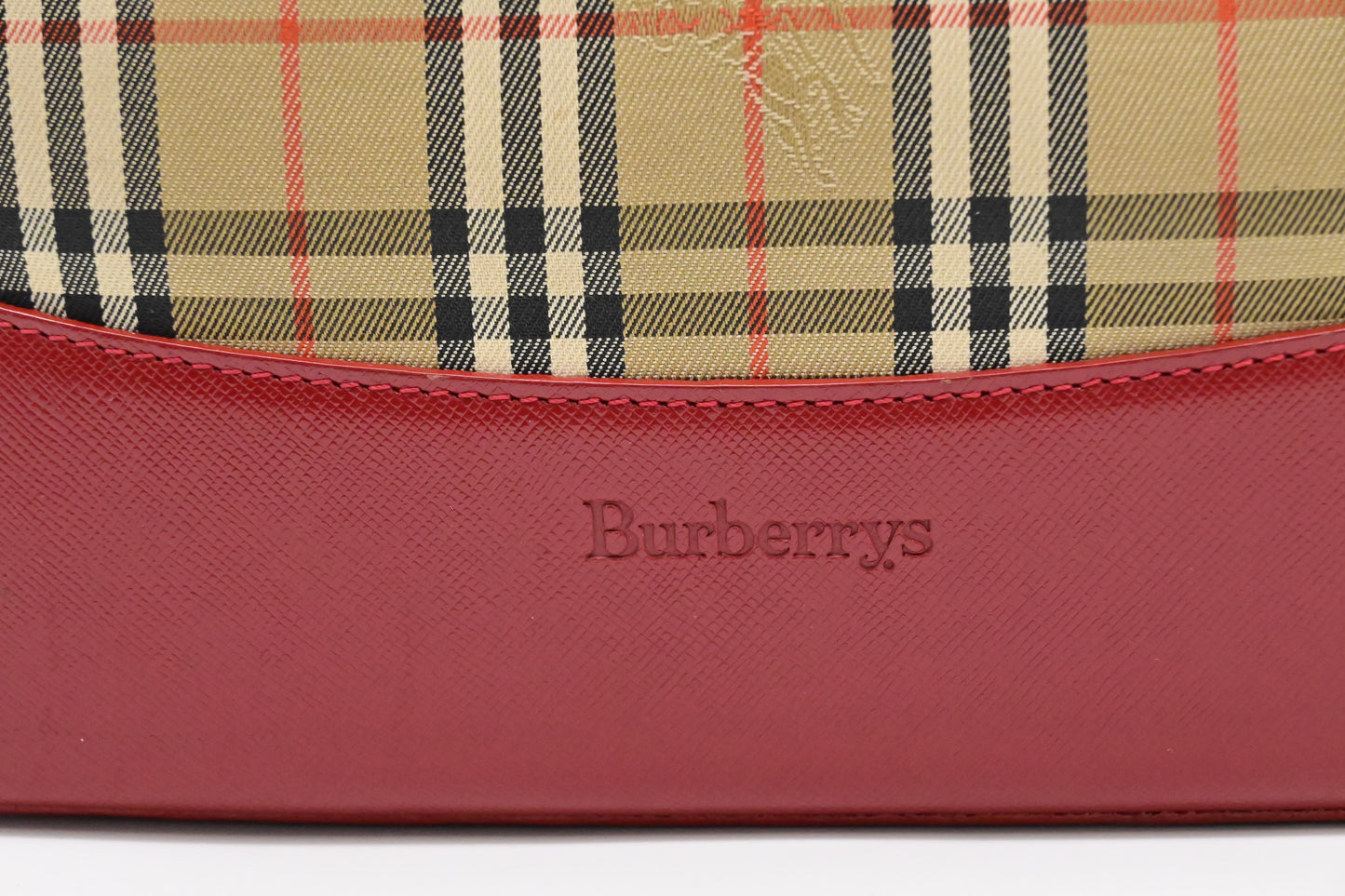 Burberry Shoulder Bag in Checked Canvas & Red Leather