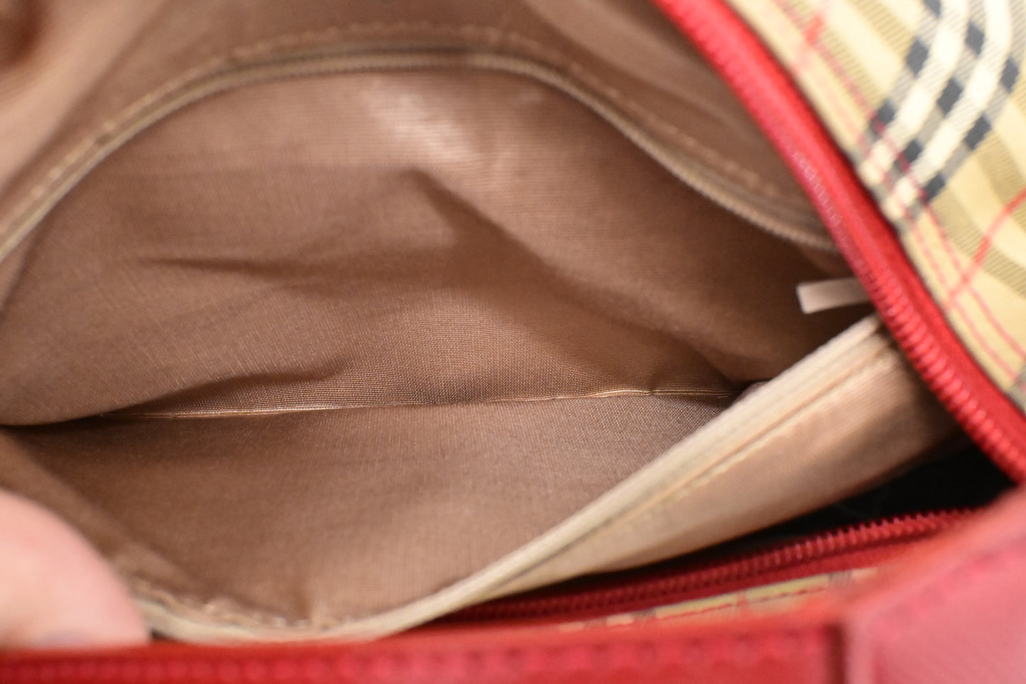 Burberry Shoulder Bag in Checked Canvas & Red Leather