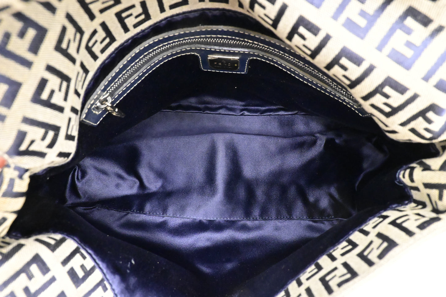 Fendi Mama Baguette in Navy Zucca Canvas