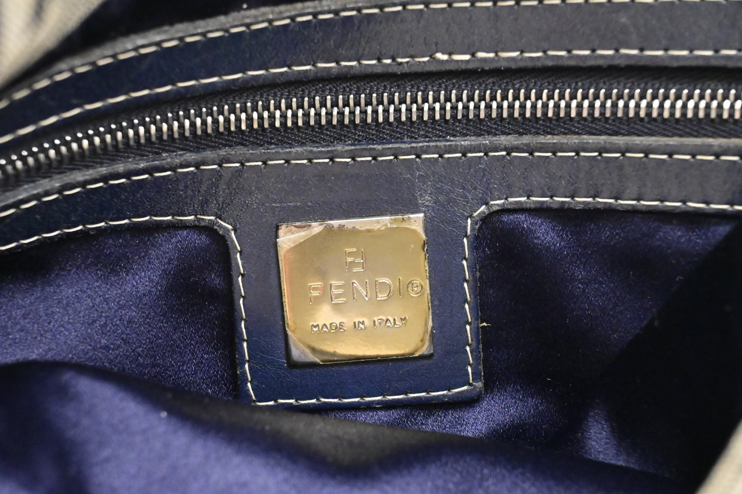 Fendi Mama Baguette in Navy Zucca Canvas