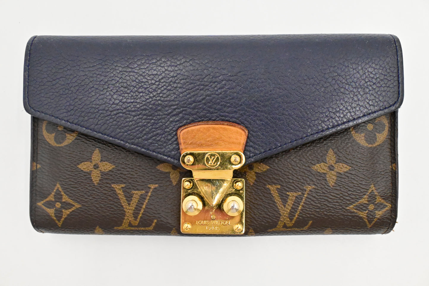 Louis Vuitton Pallas Wallet in Monogram Canvas and Navy Blue Leather