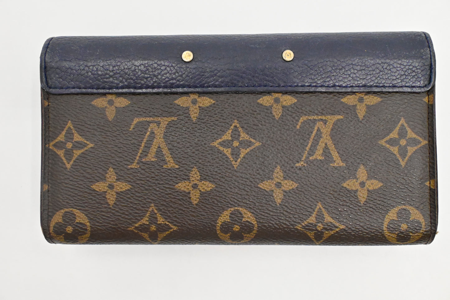 Louis Vuitton Pallas Wallet in Monogram Canvas and Navy Blue Leather