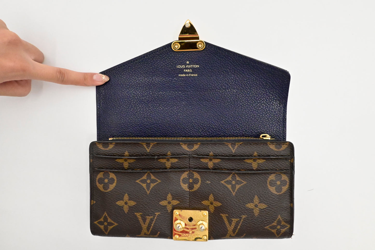 Louis Vuitton Pallas Wallet in Monogram Canvas and Navy Blue Leather
