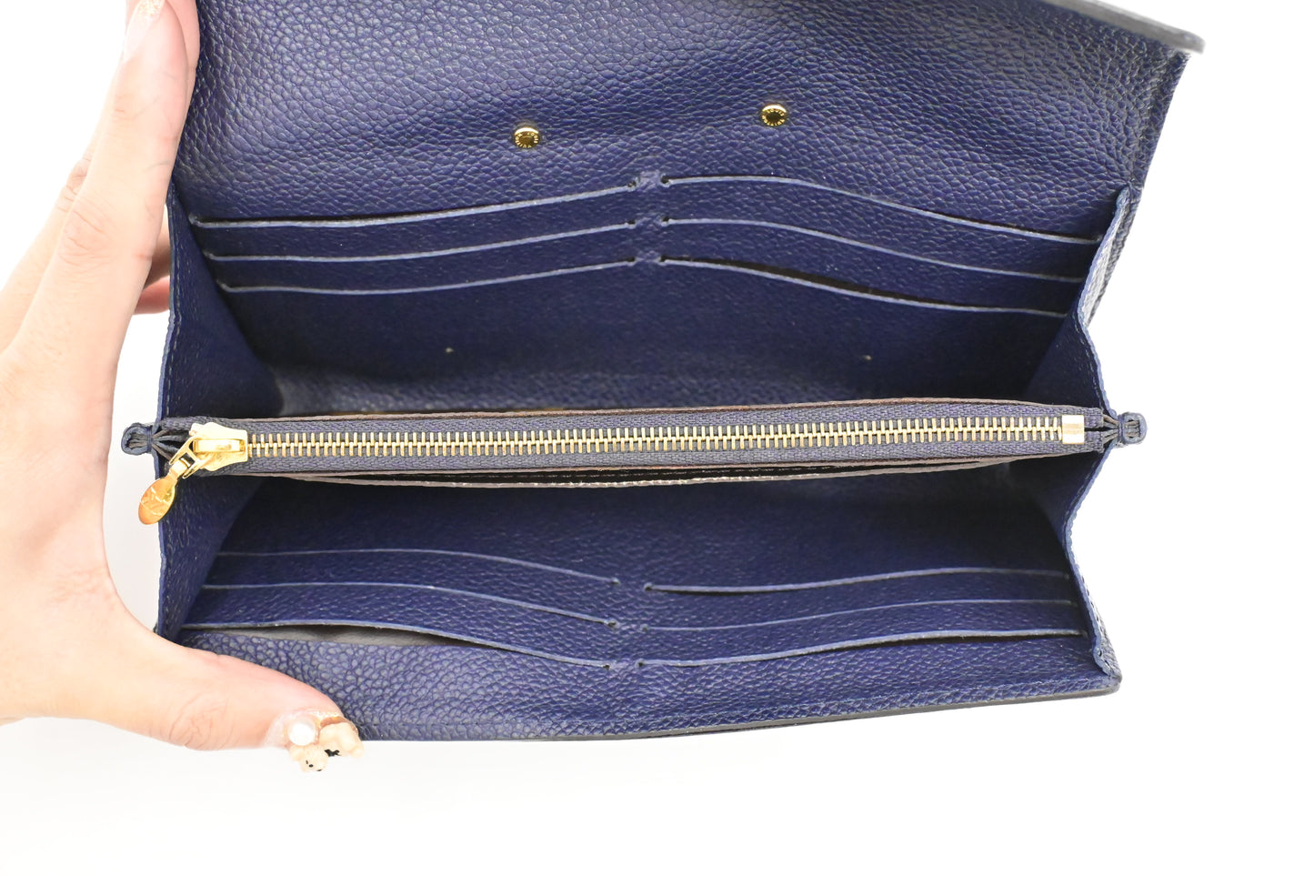 Louis Vuitton Pallas Wallet in Monogram Canvas and Navy Blue Leather