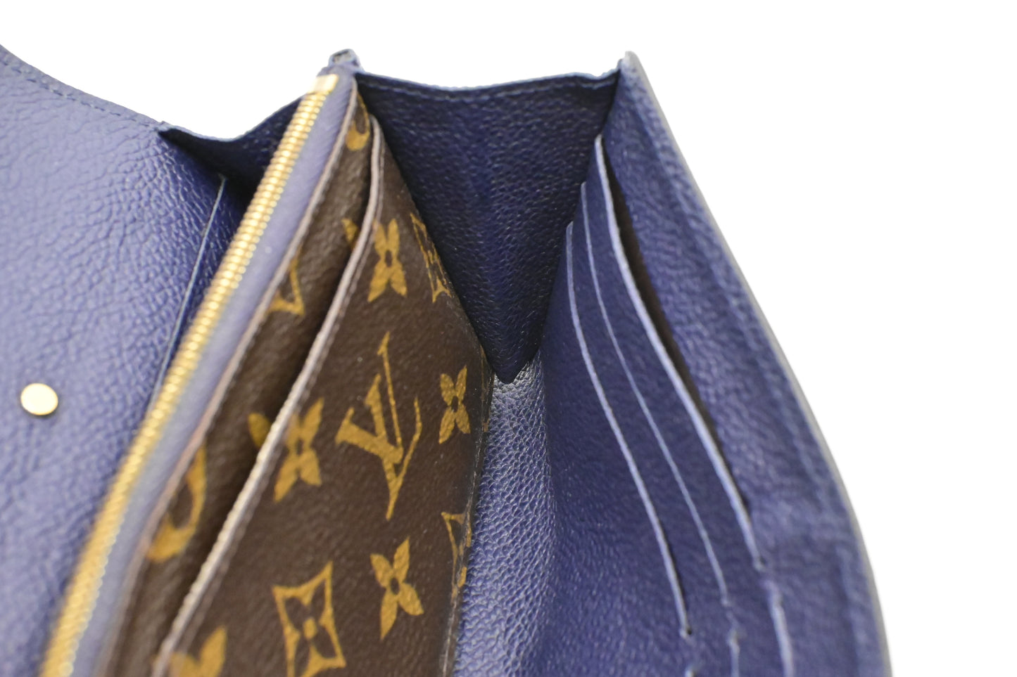 Louis Vuitton Pallas Wallet in Monogram Canvas and Navy Blue Leather
