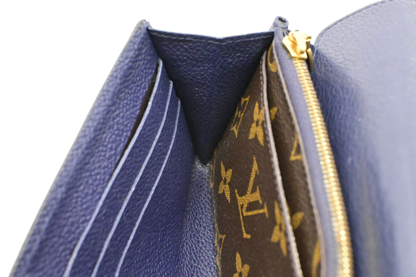 Louis Vuitton Pallas Wallet in Monogram Canvas and Navy Blue Leather