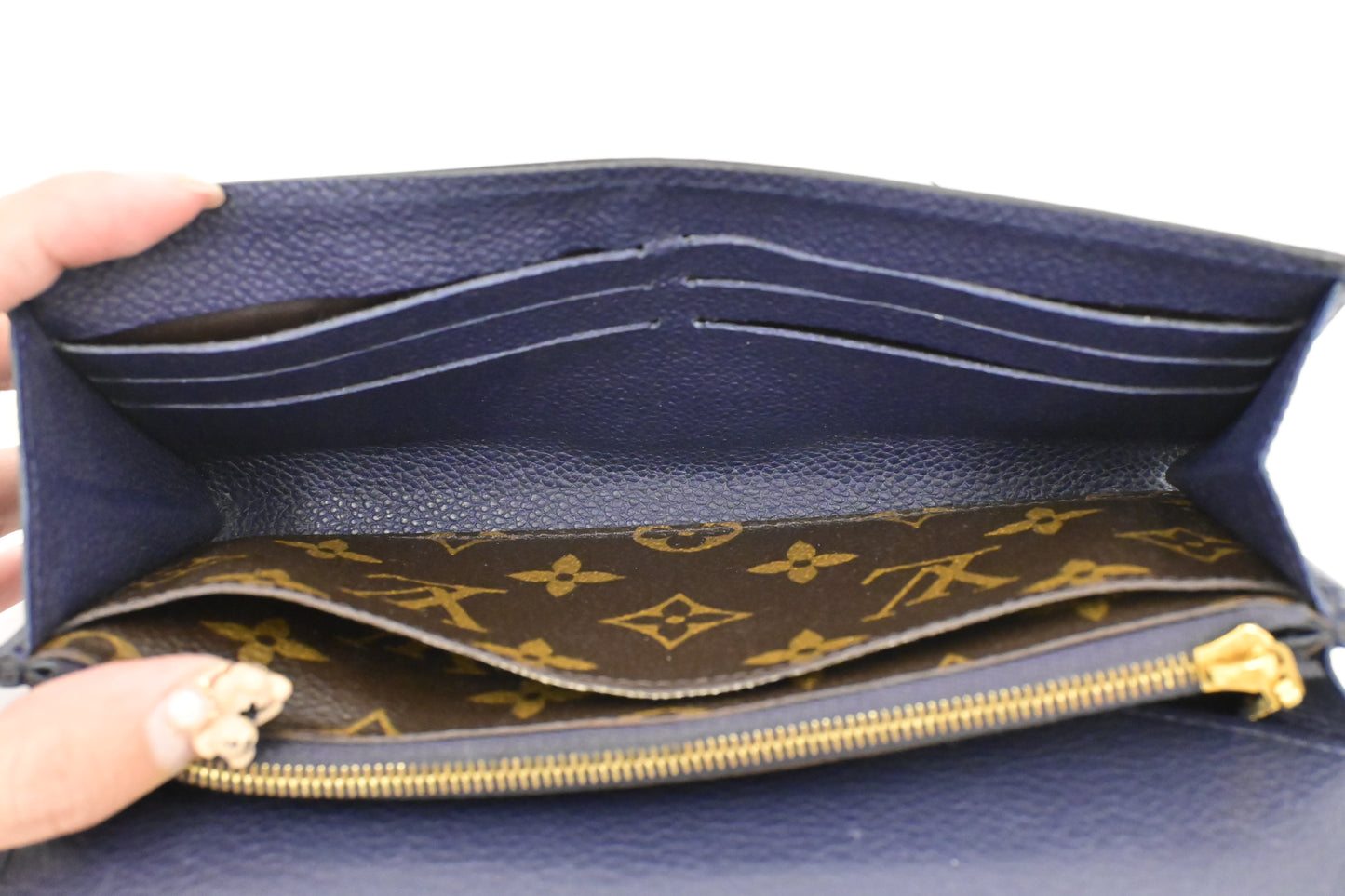 Louis Vuitton Pallas Wallet in Monogram Canvas and Navy Blue Leather