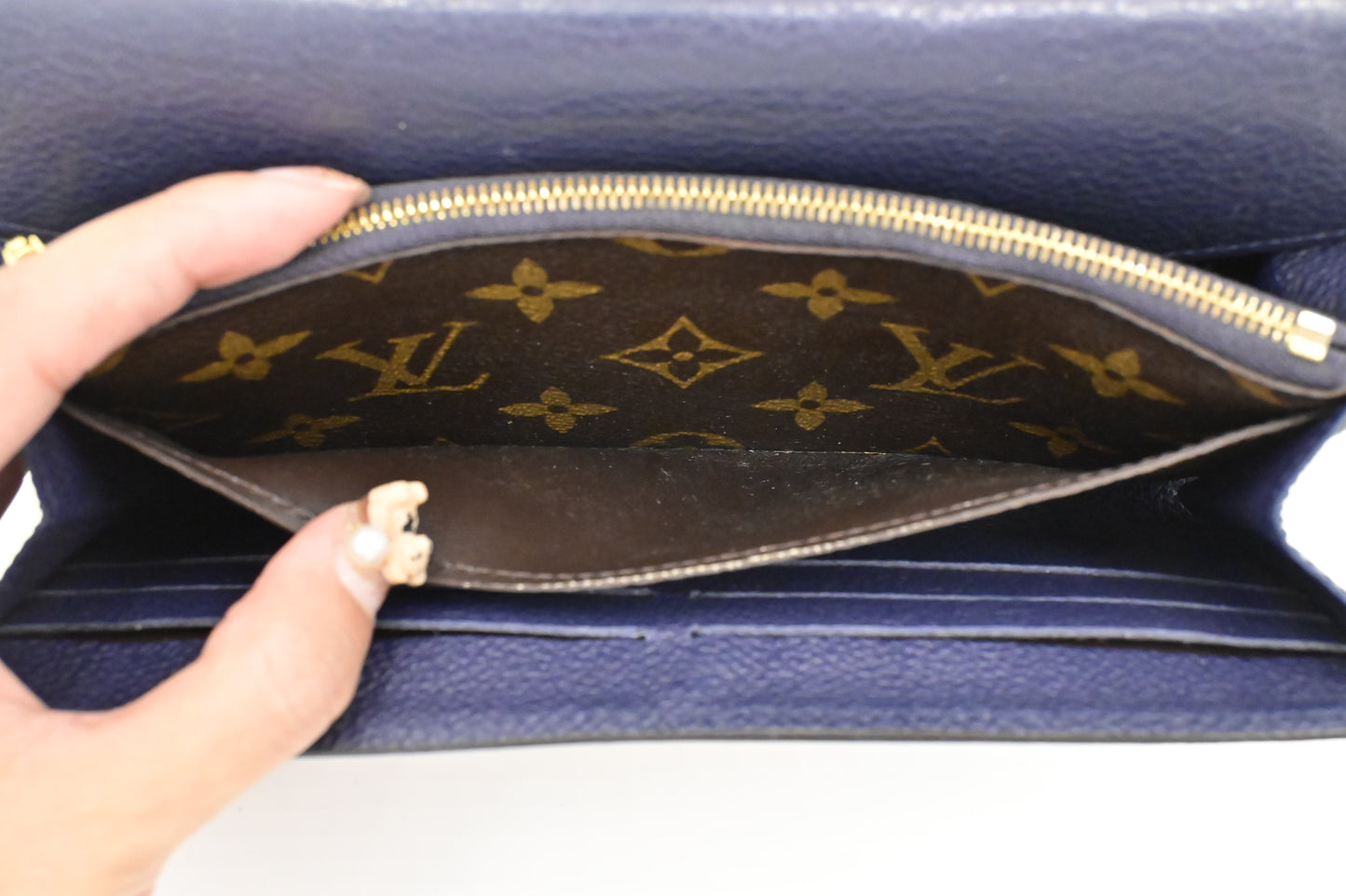 Louis Vuitton Pallas Wallet in Monogram Canvas and Navy Blue Leather