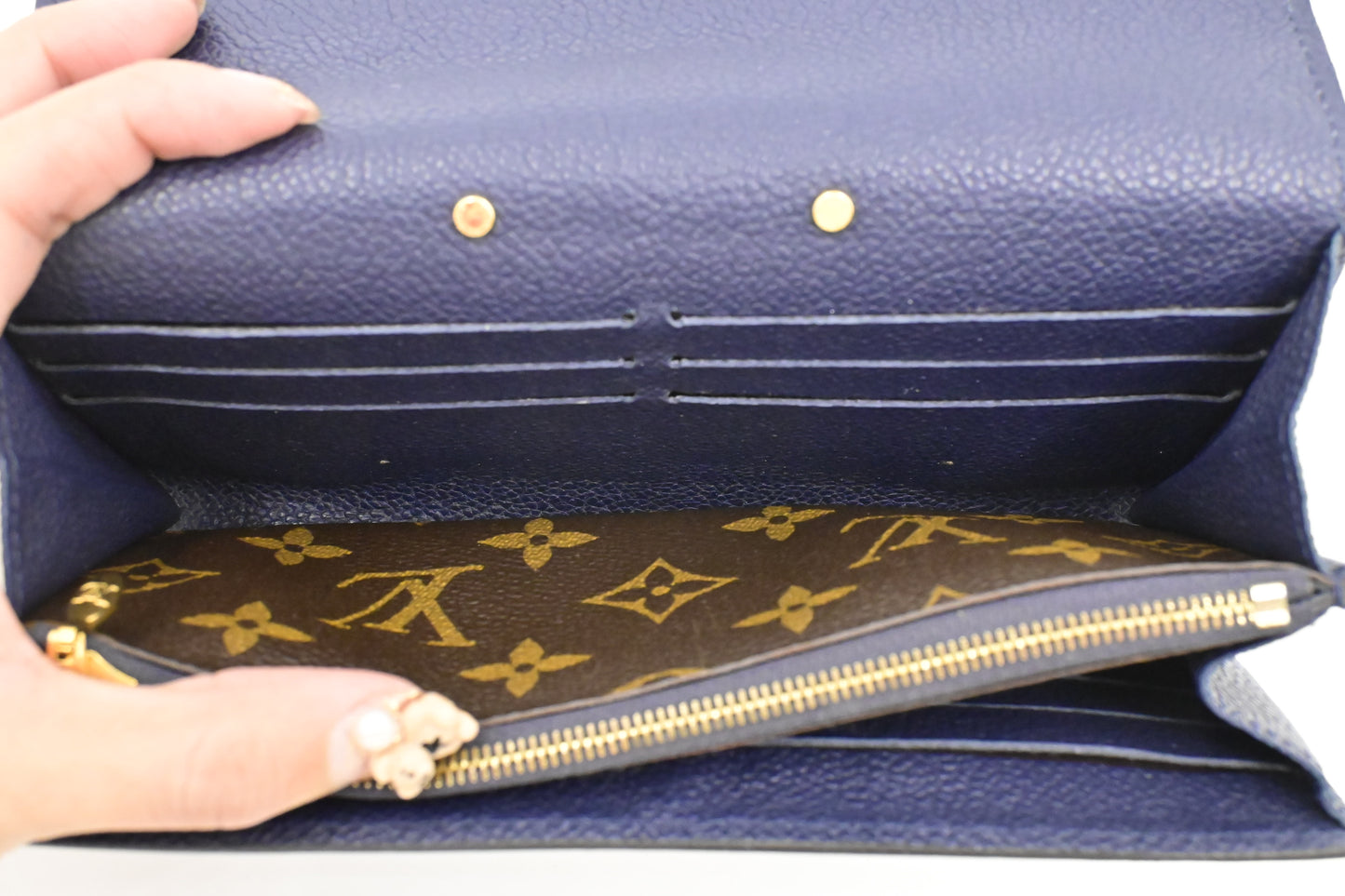 Louis Vuitton Pallas Wallet in Monogram Canvas and Navy Blue Leather