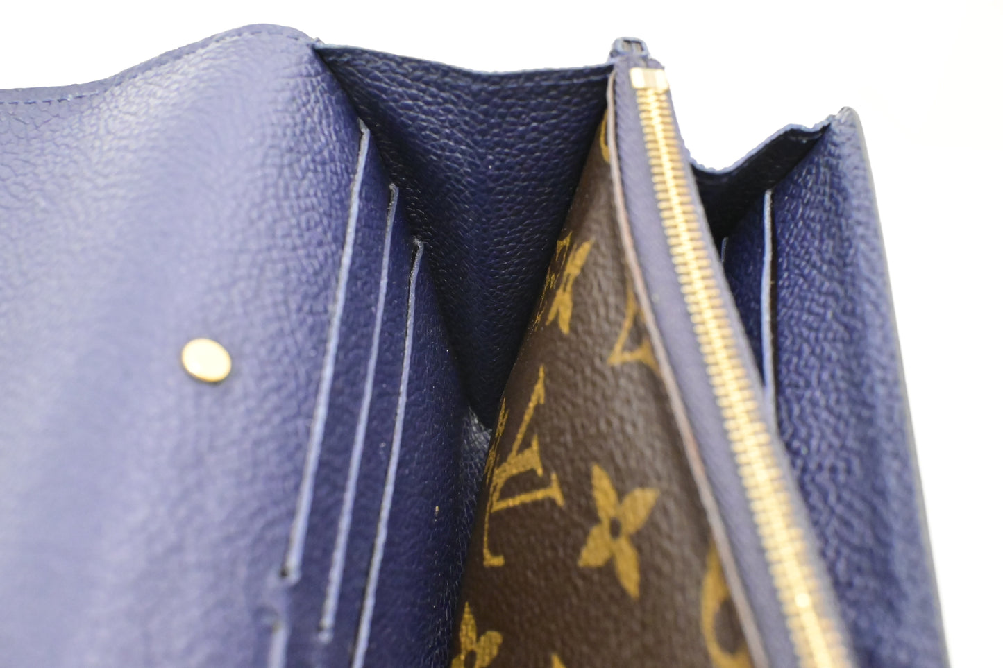 Louis Vuitton Pallas Wallet in Monogram Canvas and Navy Blue Leather