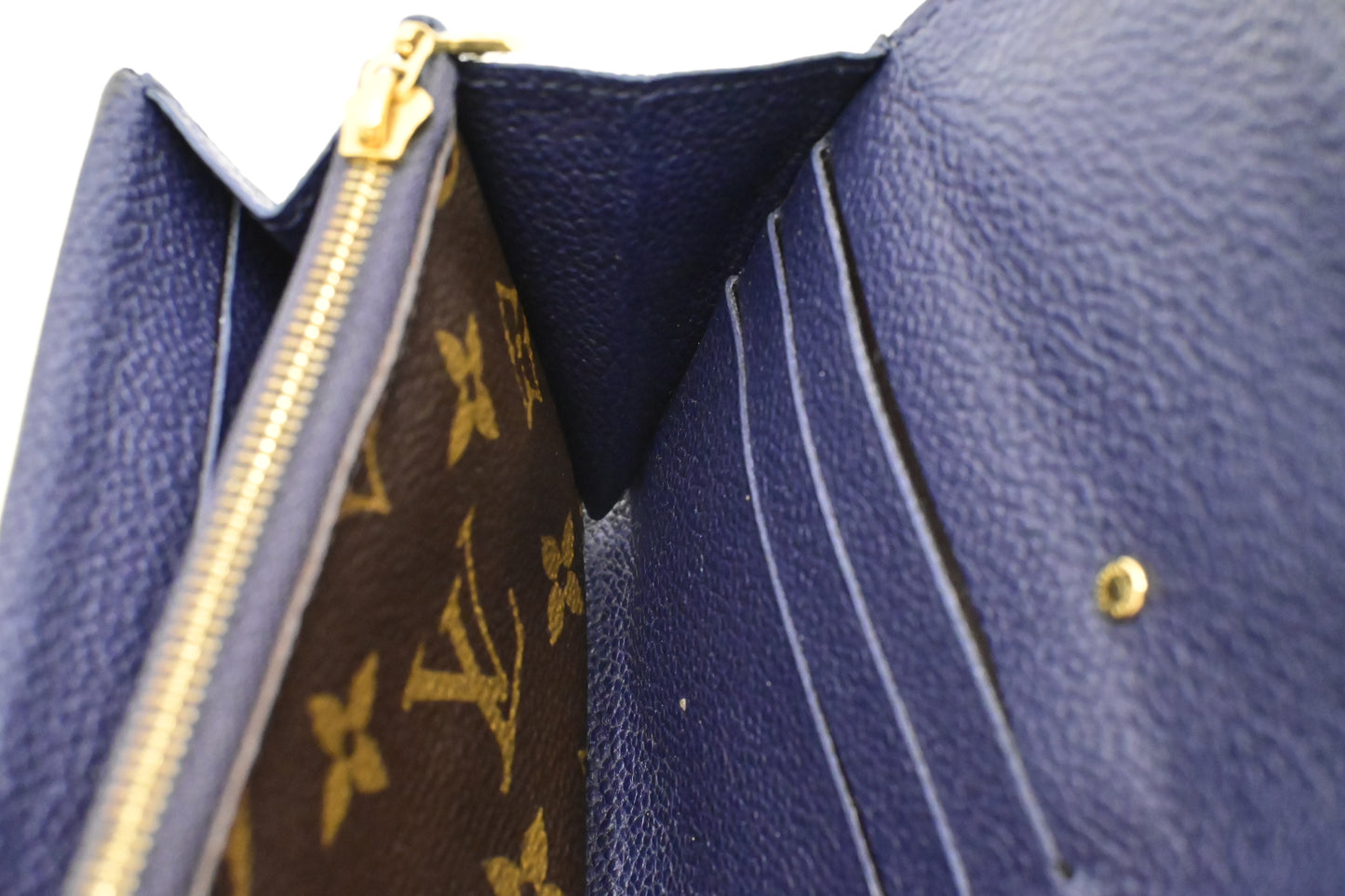 Louis Vuitton Pallas Wallet in Monogram Canvas and Navy Blue Leather