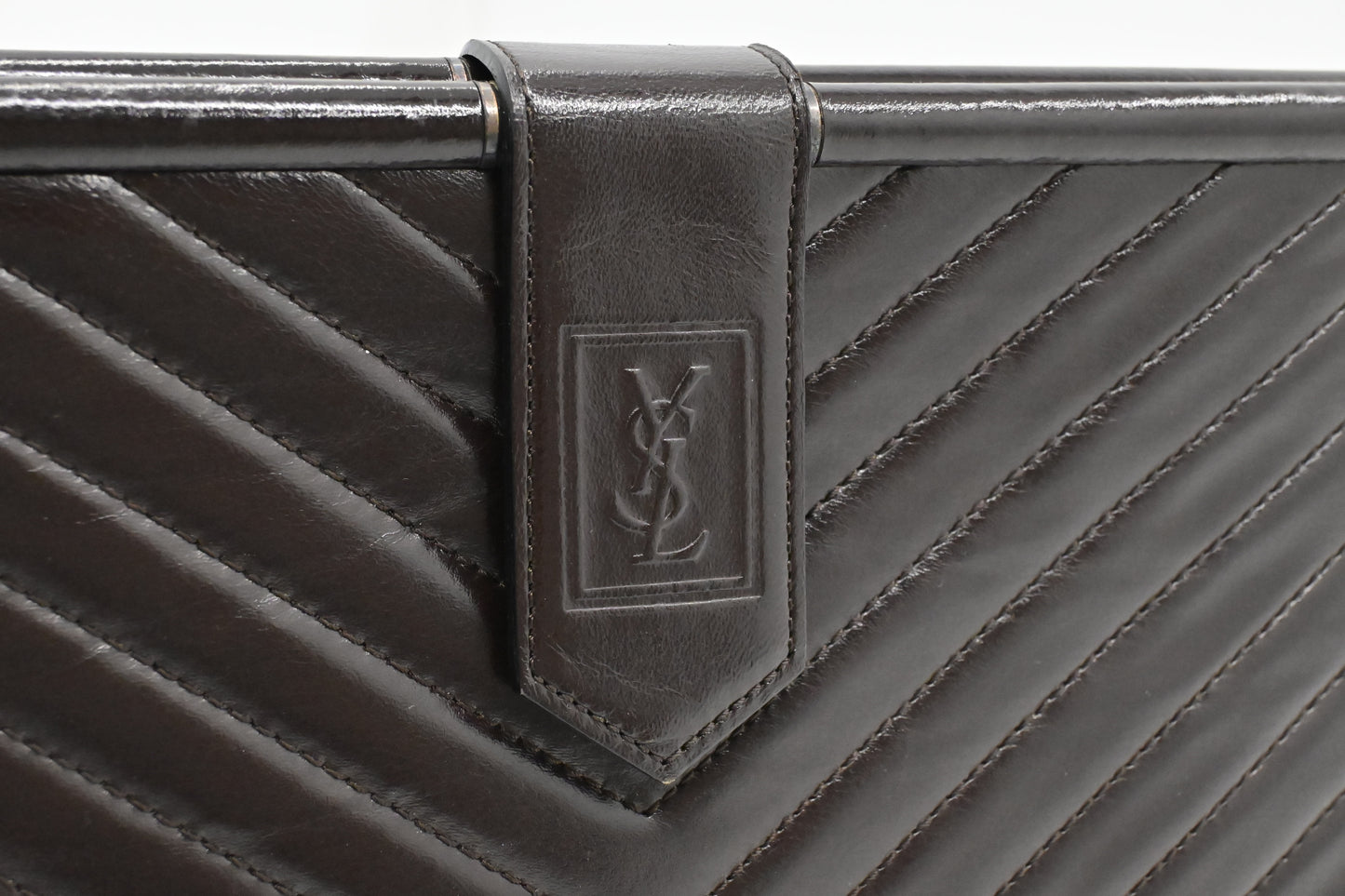 YSL Clutch in Brown Chevron Leather