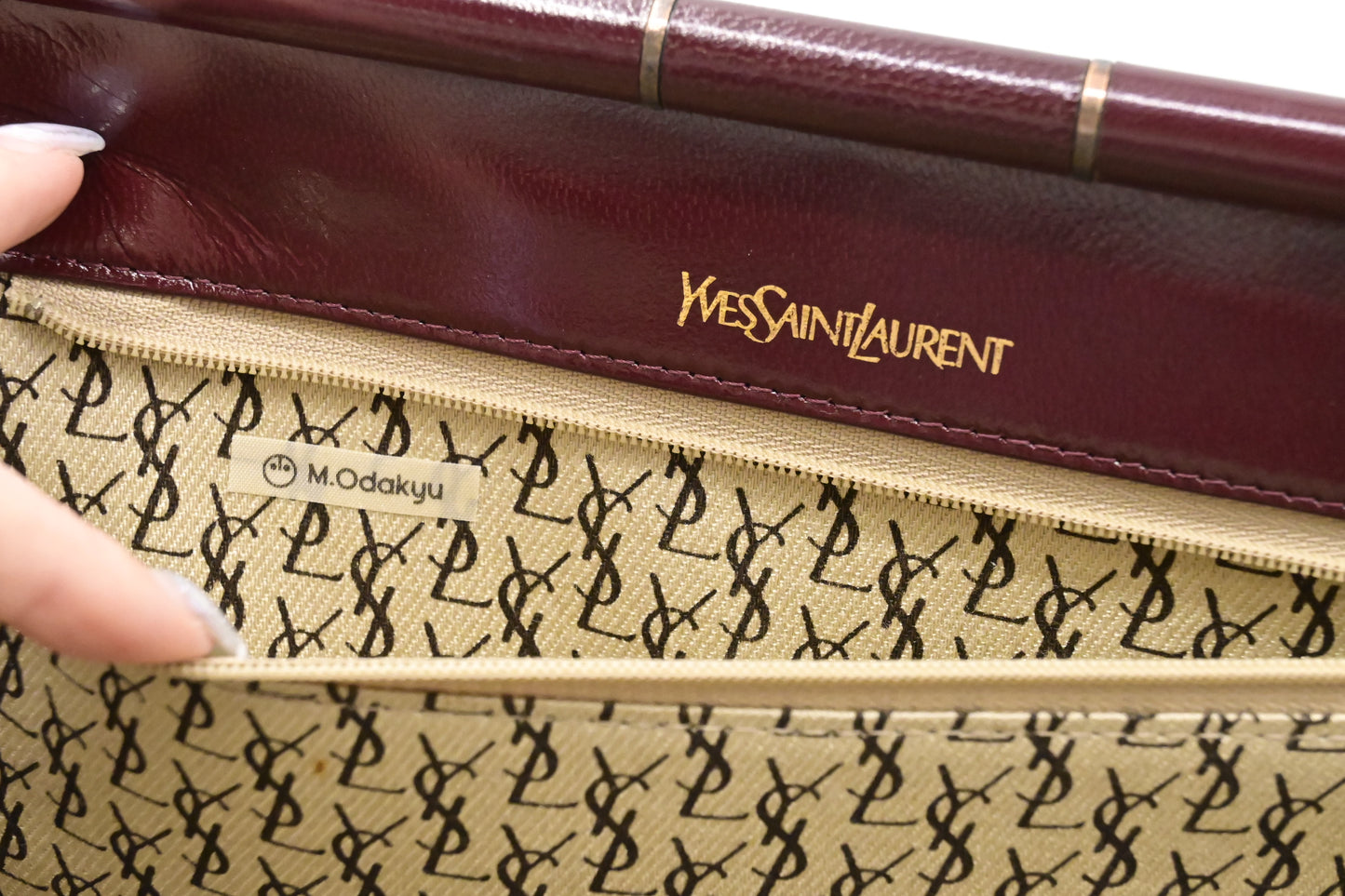 YSL Saint Laurent Pouch in Burgundy Chevron Leather