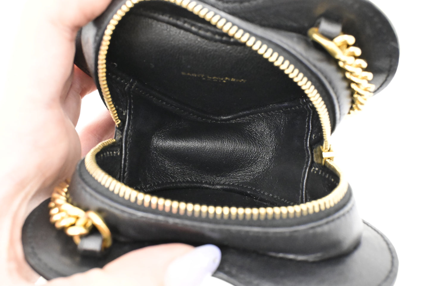 YSL Saint Laurent Mini Love Heart in Black Leather