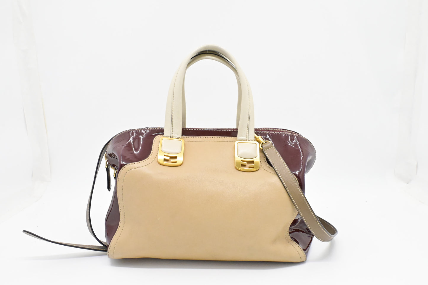 Fendi 2way Bag in Beige Leather and Red Patent Leather
