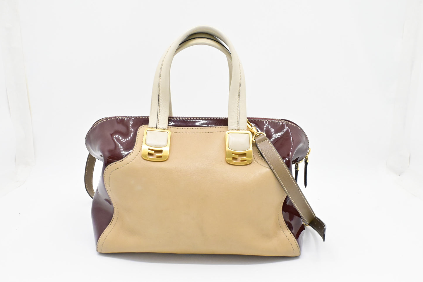 Fendi 2way Bag in Beige Leather and Red Patent Leather
