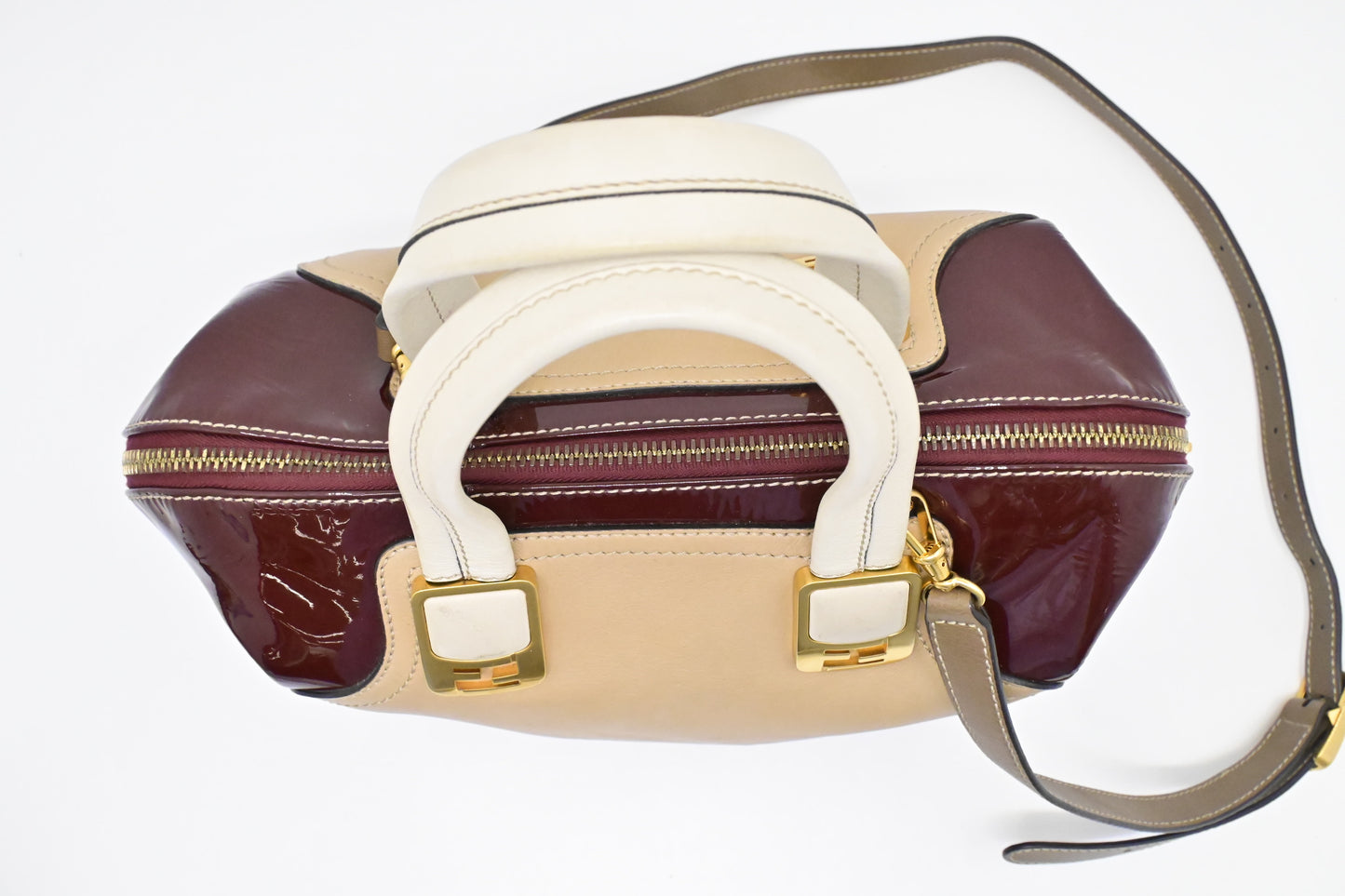 Fendi 2way Bag in Beige Leather and Red Patent Leather