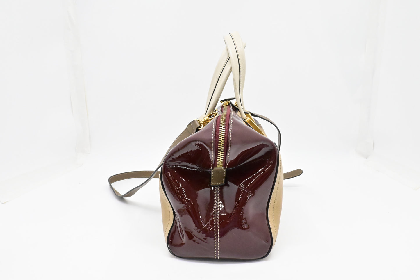 Fendi 2way Bag in Beige Leather and Red Patent Leather