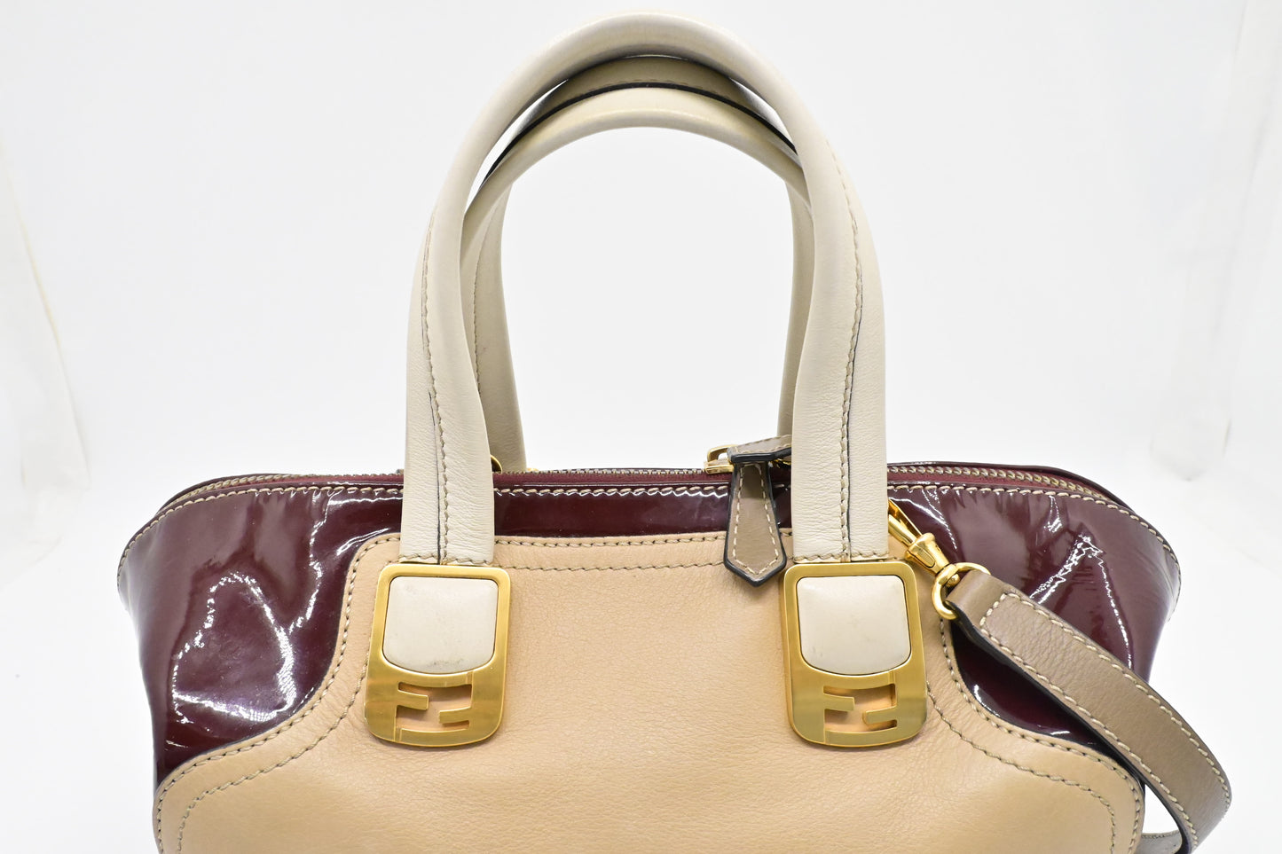 Fendi 2way Bag in Beige Leather and Red Patent Leather
