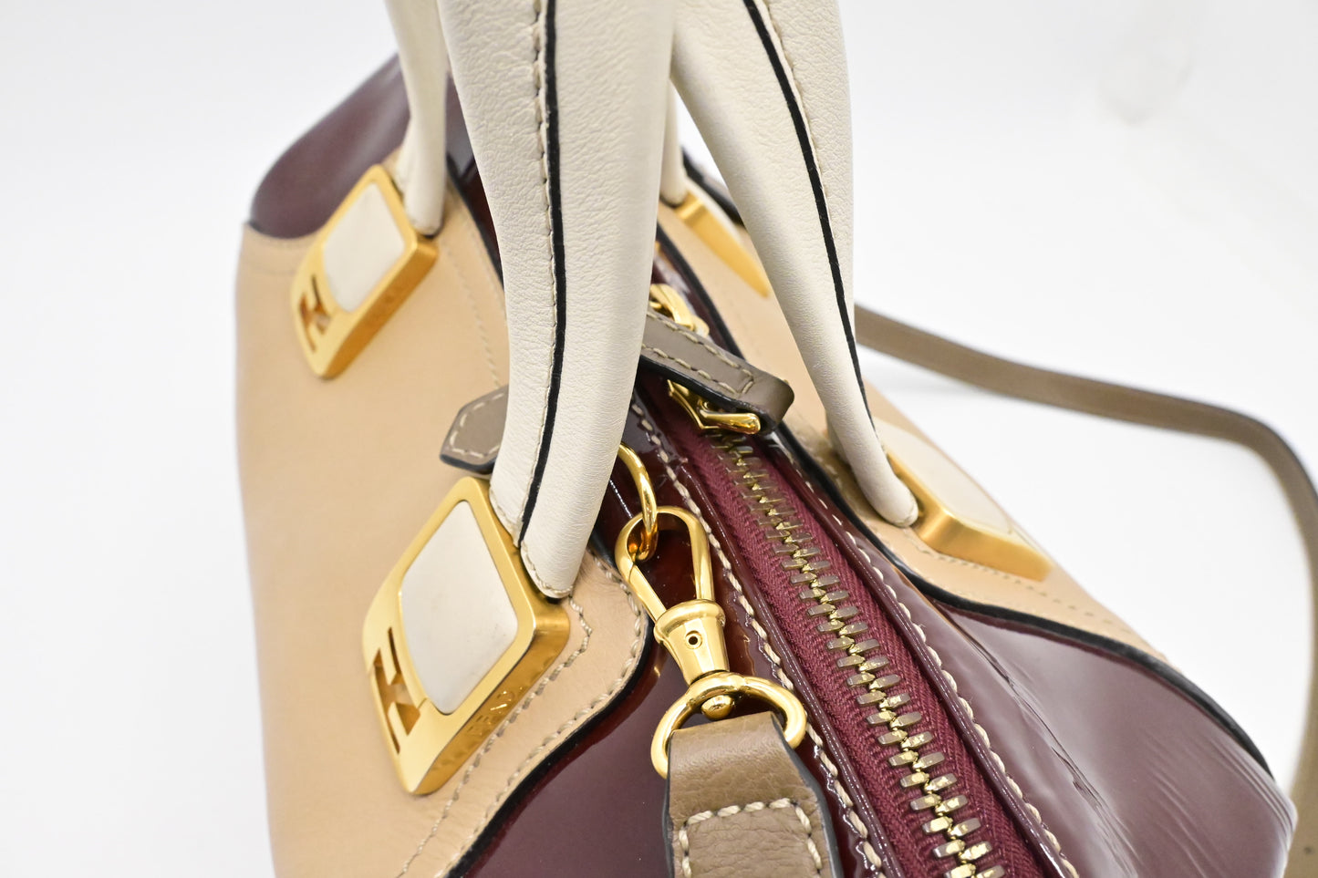 Fendi 2way Bag in Beige Leather and Red Patent Leather