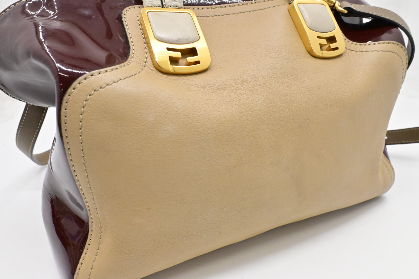 Fendi 2way Bag in Beige Leather and Red Patent Leather