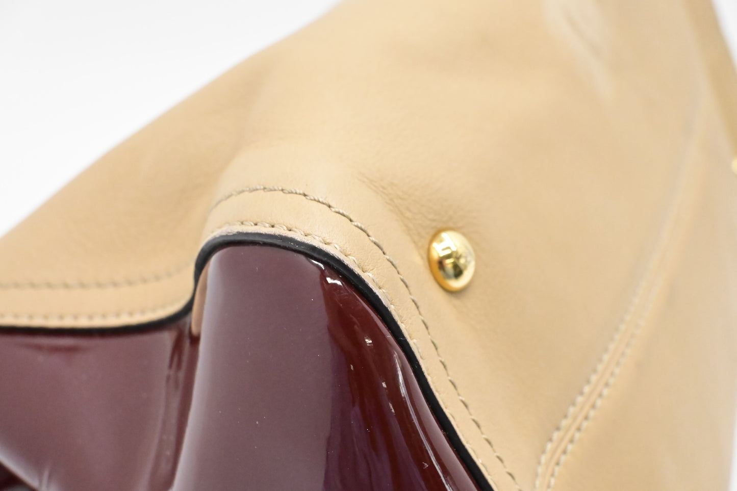 Fendi 2way Bag in Beige Leather and Red Patent Leather