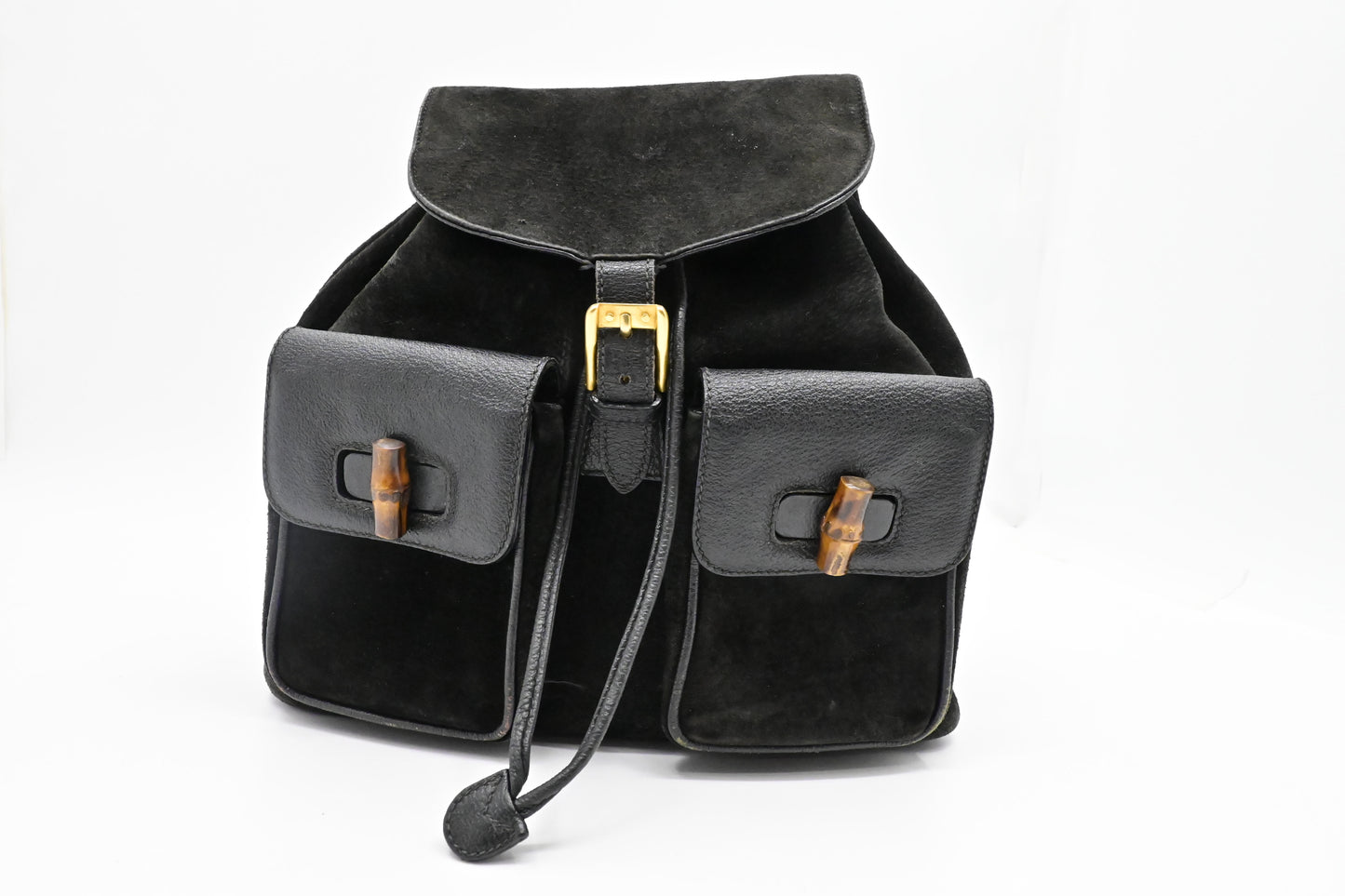 Gucci Bamboo Backpack in Black Suede
