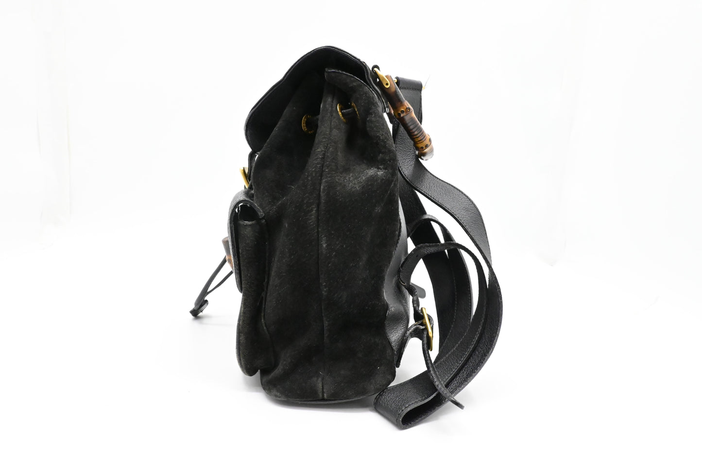 Gucci Bamboo Backpack in Black Suede