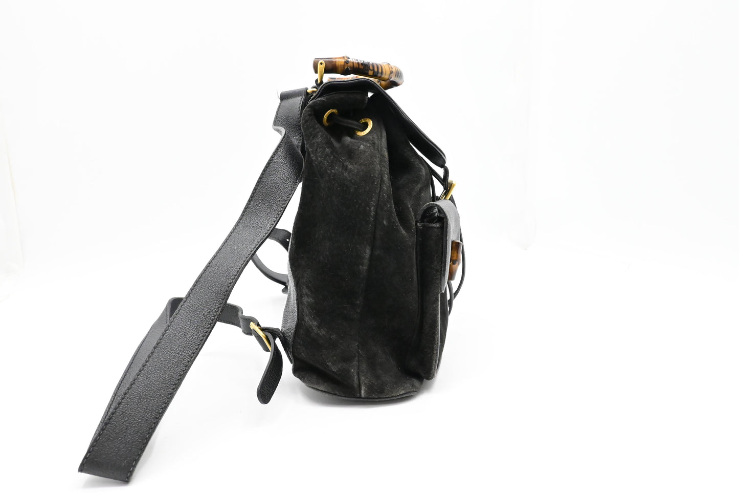 Gucci Bamboo Backpack in Black Suede