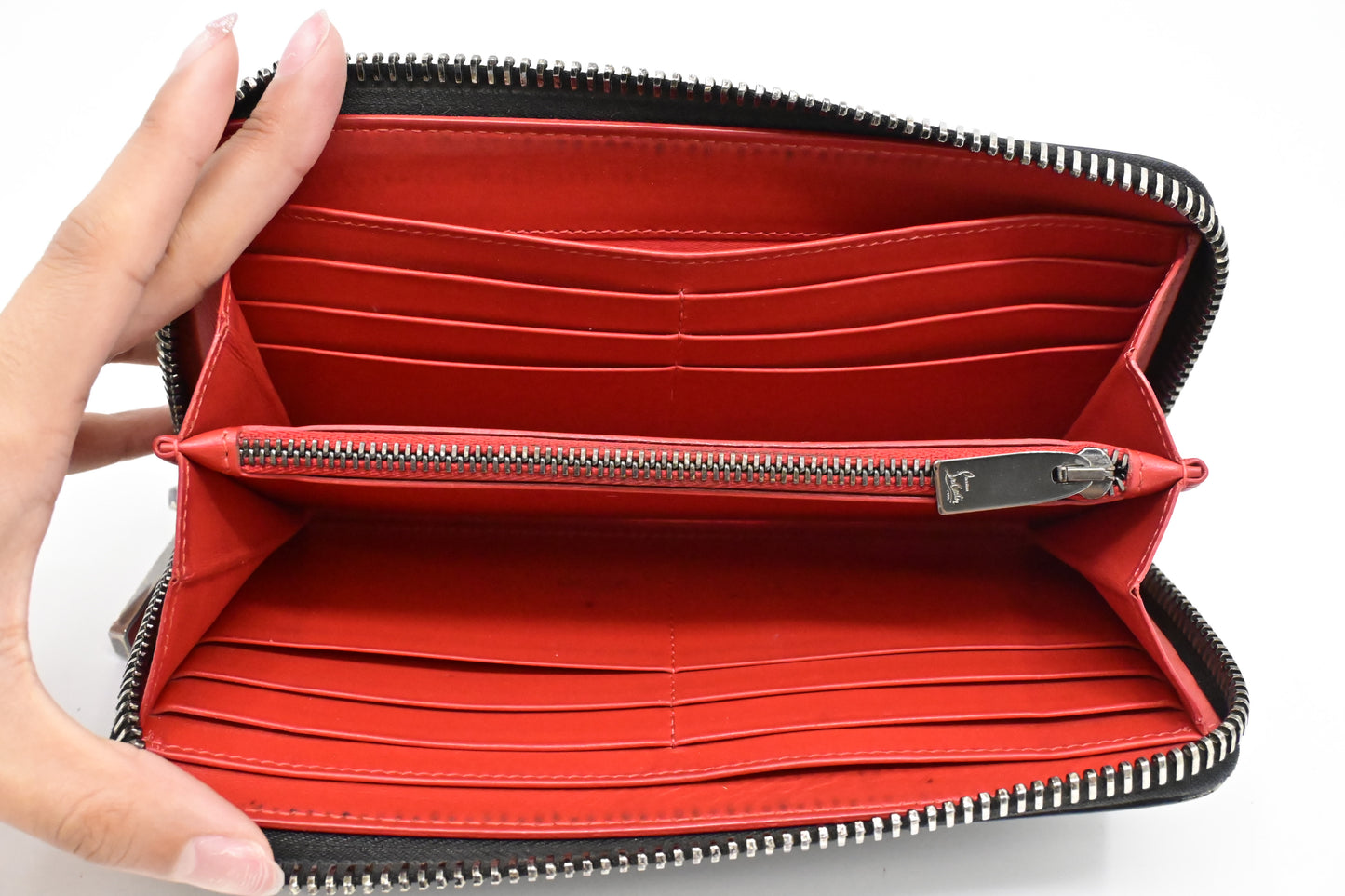 Louboutin Macaron Wallet in Black Studded Leather