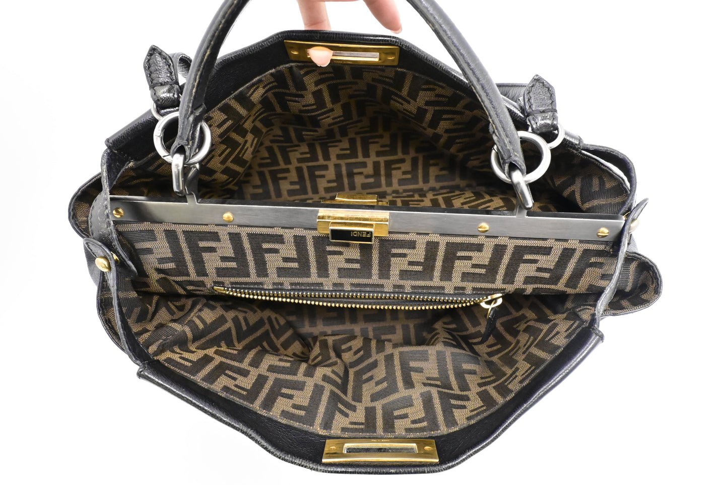 Fendi Medium Peekaboo Tote in Black Leather