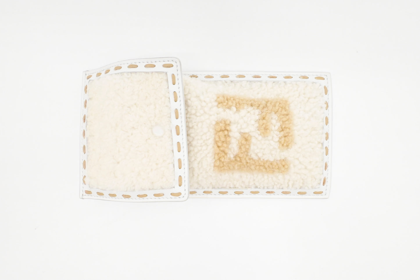 Fendi Phone Case in White Shearling & Leather