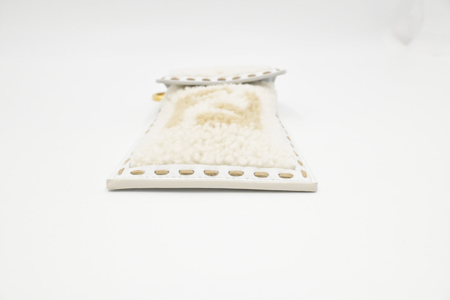 Fendi Phone Case in White Shearling & Leather