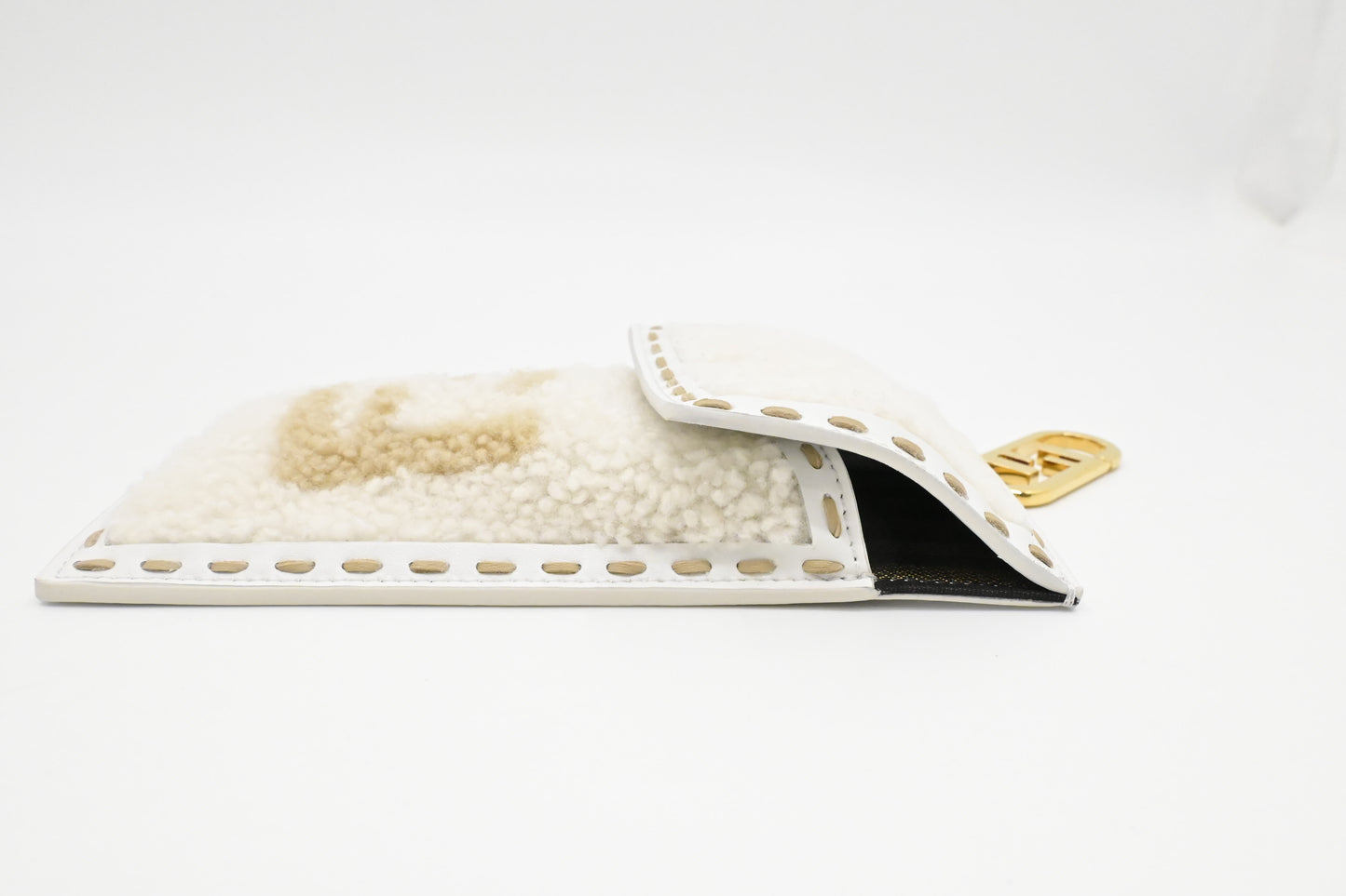 Fendi Phone Case in White Shearling & Leather