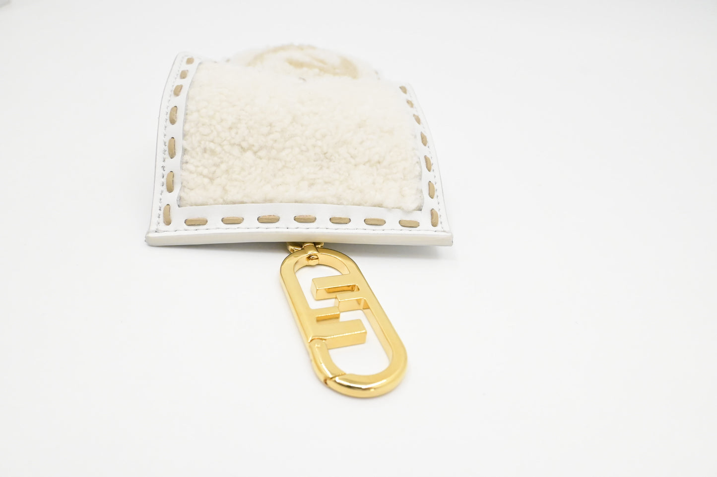 Fendi Phone Case in White Shearling & Leather