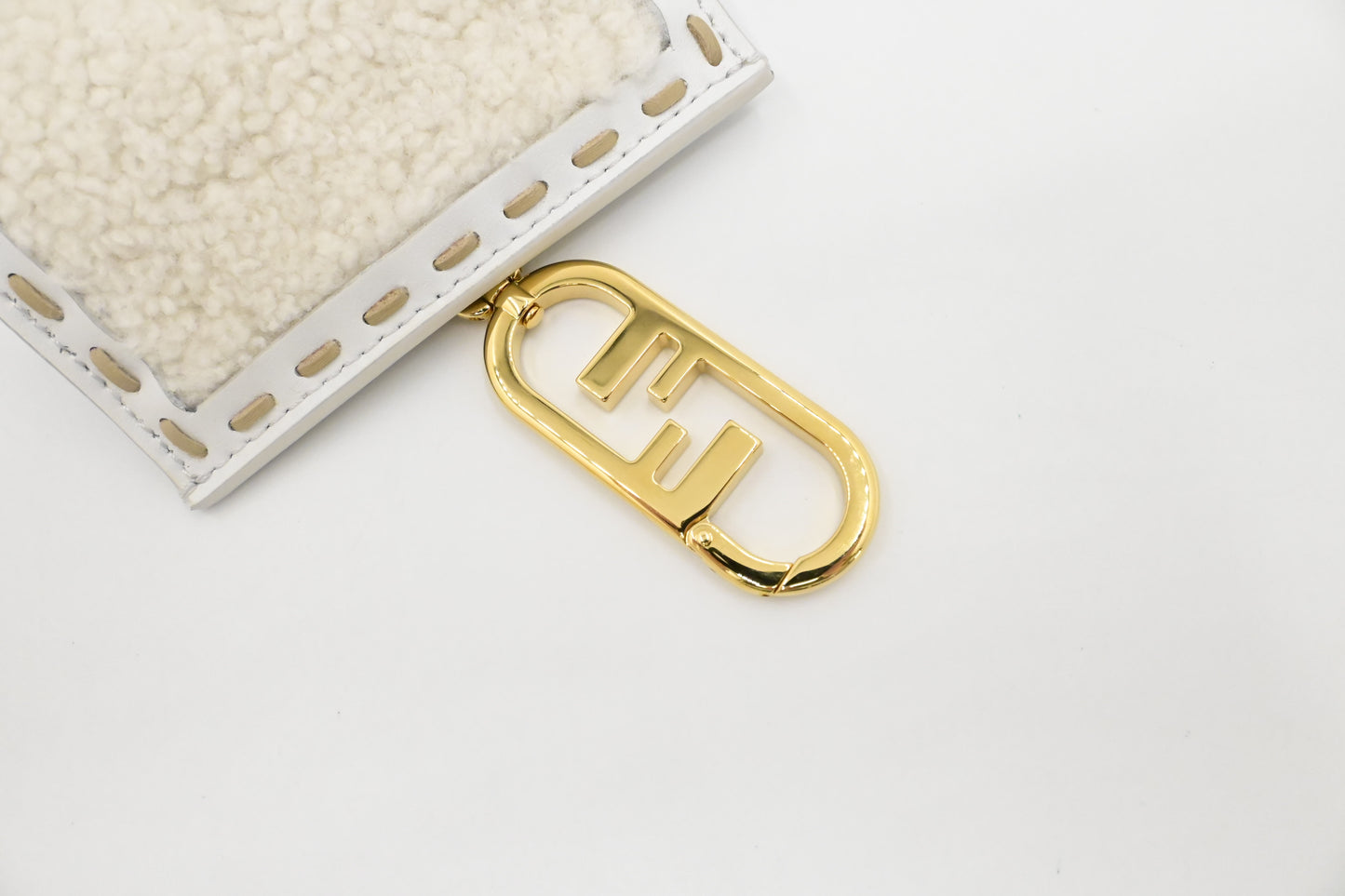 Fendi Phone Case in White Shearling & Leather