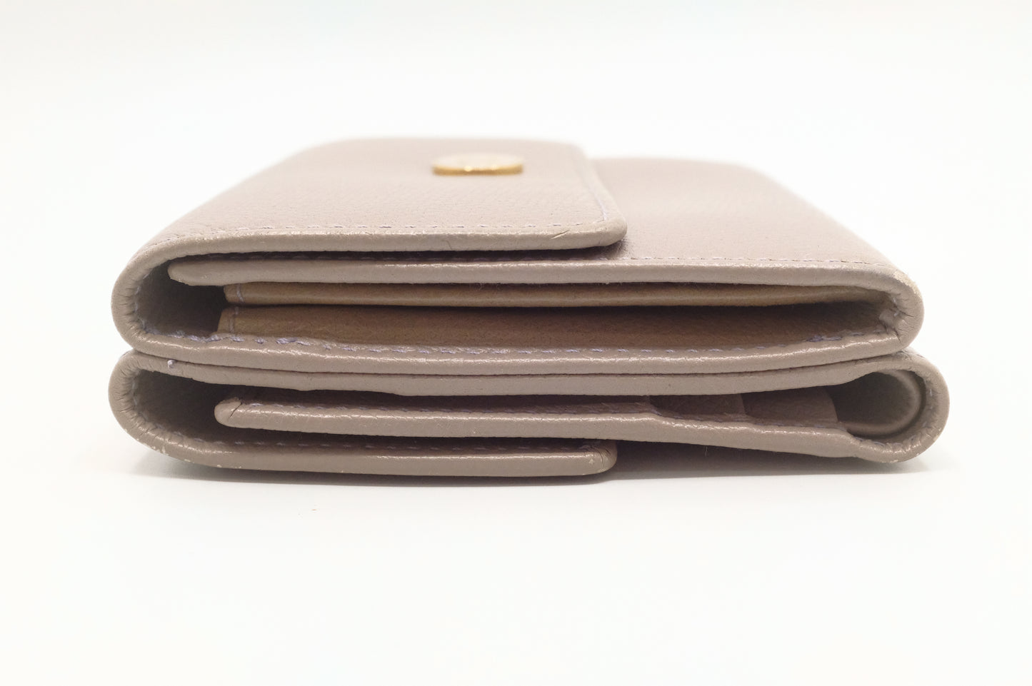Chanel Compact Wallet in Grey Beige Leather