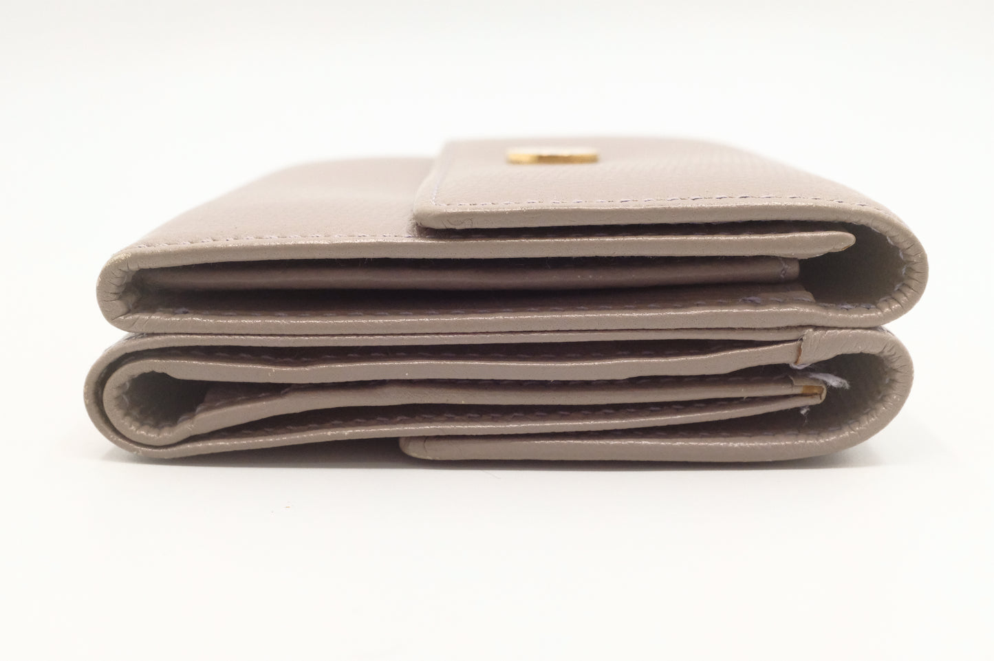 Chanel Compact Wallet in Grey Beige Leather