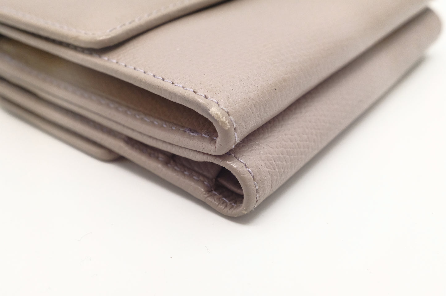 Chanel Compact Wallet in Grey Beige Leather