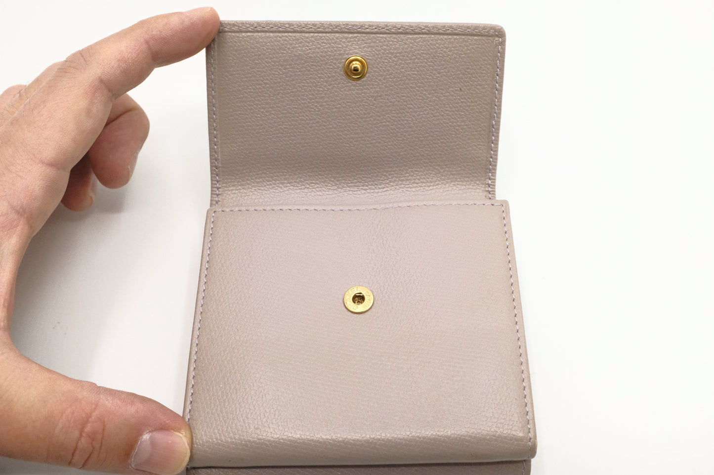 Chanel Compact Wallet in Grey Beige Leather