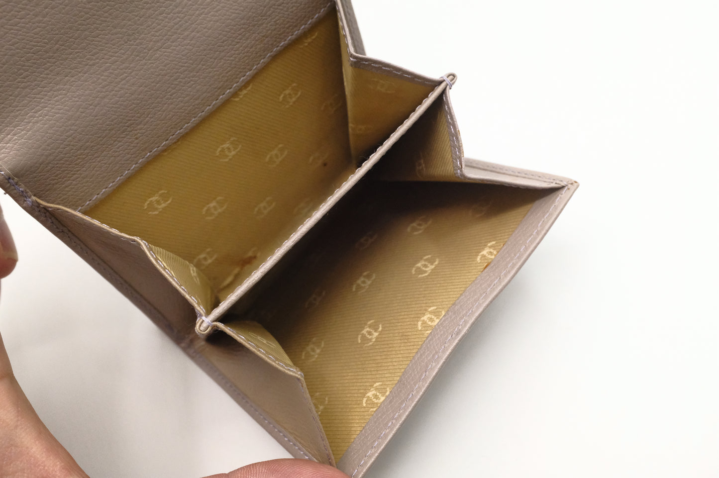 Chanel Compact Wallet in Grey Beige Leather